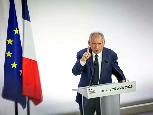François Bayrou, alors Premier ministre, lors d'une conférence de presse à Paris le 25 août 2025.
