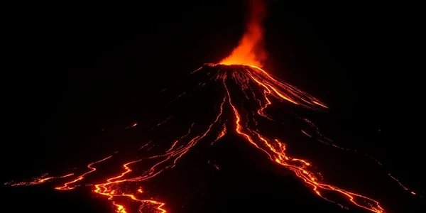 Éruption spectaculaire de l'Etna la nuit, lave et panache de feu.