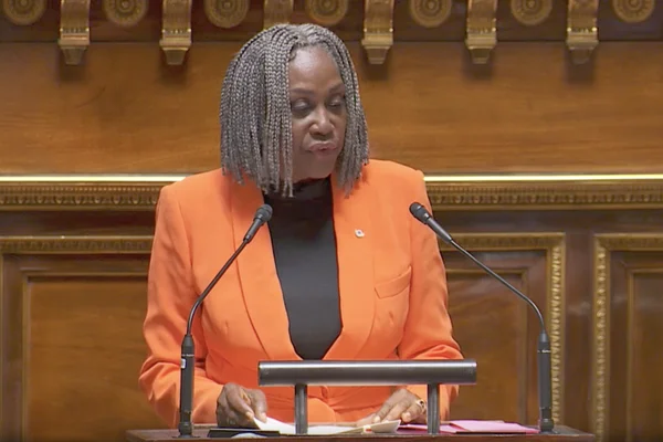 La sénatrice Annick Petrus prenant la parole lors d'une séance au Sénat.