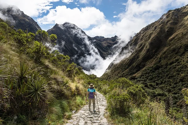 Randonneur sur le chemin Inca, célèbre sentier de trekking au Pérou.