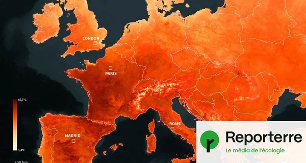 Carte des températures extrêmes en Europe de l'Ouest pendant la canicule de juin 2026.