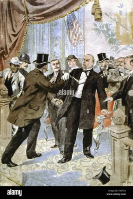 Assassinat de William McKinley (1843-1901), 25e président des États-Unis, par Leon Czolgosz, d'après Le Petit Journal, 1901.