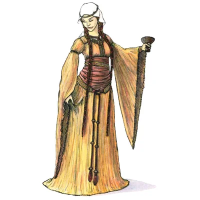 Femme en bliaud du XIIe siècle, illustration évoquant le costume médiéval.