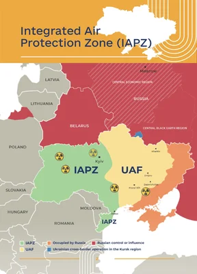 Carte de la zone intégrée de protection aérienne proposée dans le cadre du bouclier antimissiles européen pour l'Ukraine.