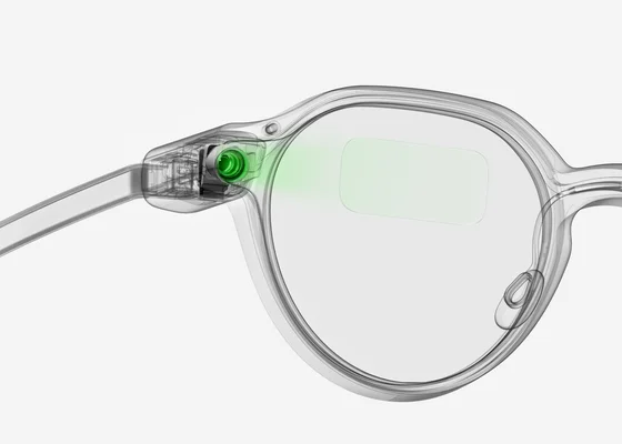 Schéma technique des composants internes des lunettes Even Realities : projecteur et guide d'onde.