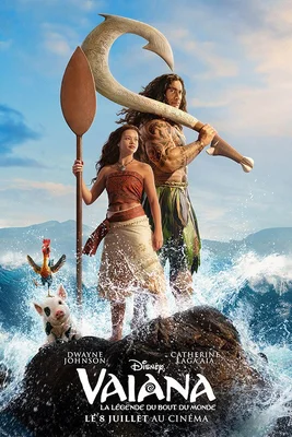 Affiche officielle du live-action Vaiana, la légende du bout du monde, avec Dwayne Johnson et Catherine Laga'aia.