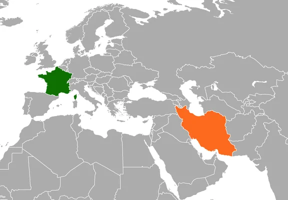 Carte de localisation de la France et de l'Iran.