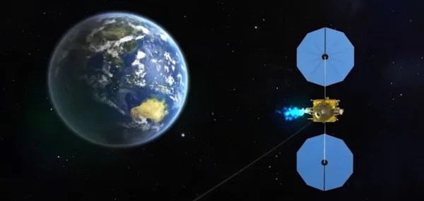 Représentation d'un satellite en orbite terrestre, similaire à Tianwen-2.