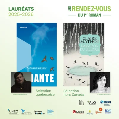 Sébastien Dulude et Claire Mathot, lauréats du Prix des Rendez-vous du premier roman 2025-2026.