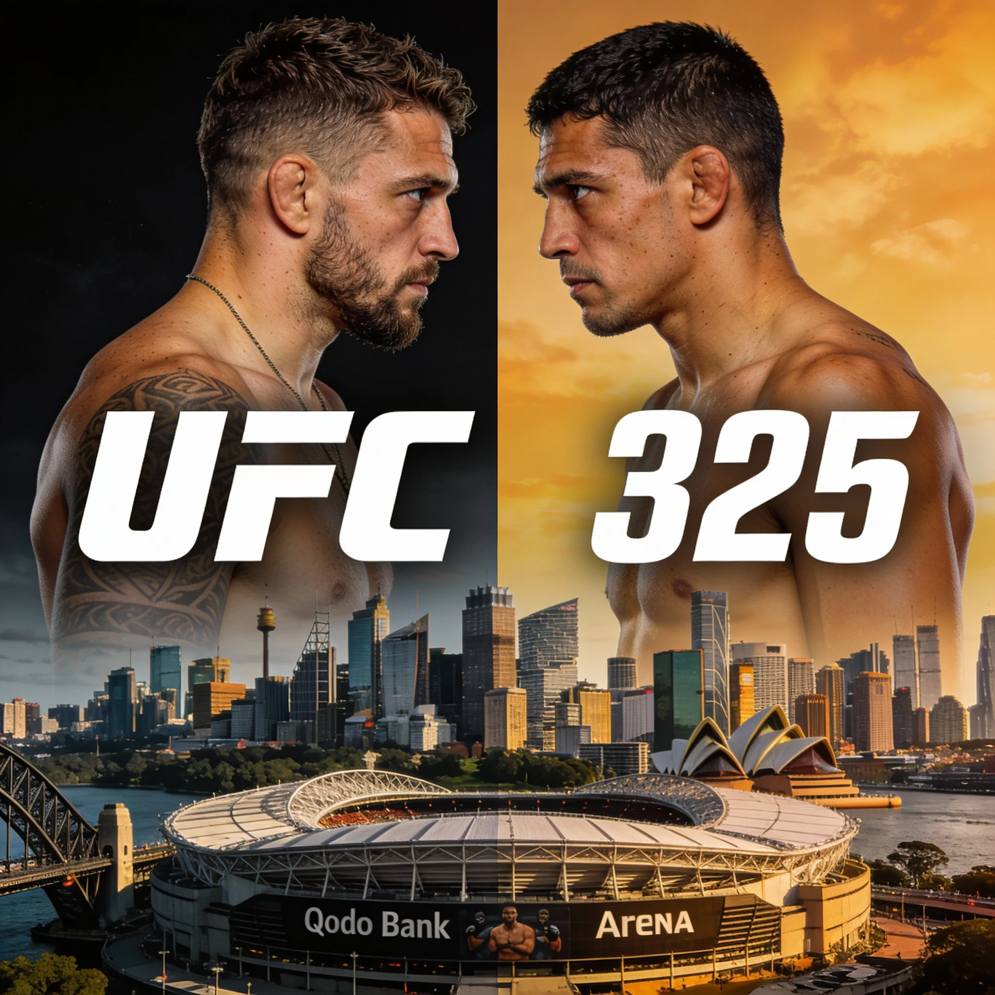 Promotional face-off image for Volkanovski vs. Lopes.