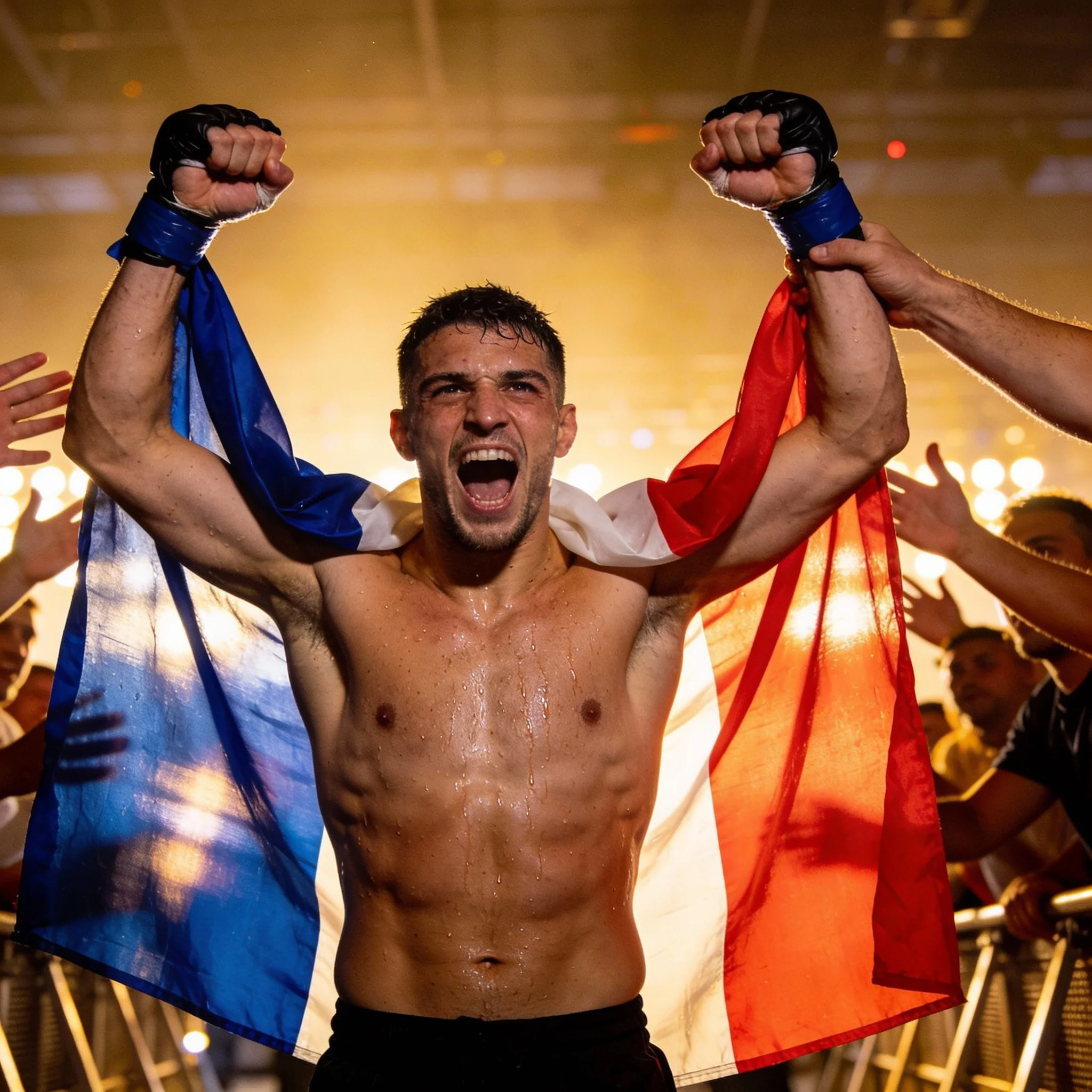 Benoît Saint Denis celebrating victory.