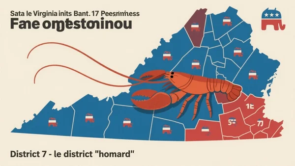 Carte de Virginie montrant le controversé 'lobster district' (7e district) et le nouveau découpage partisan