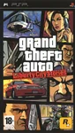 Jaquette officielle de Grand Theft Auto: Liberty City Stories (2005) avec un collage de personnages et de véhicules dans un style comic book