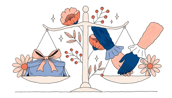 Illustration symbolique de la balance entre argent et amour dans le couple