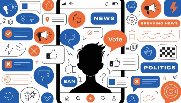 Cover image: Conceptual illustration of a young person's feed algorithmically shaping their political views