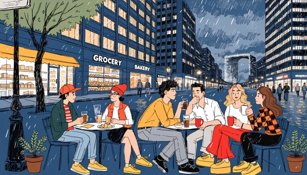 Illustration de soutien : la question de l'animation du quartier le soir — est-ce que les étudiants sortiront à La Défense ?