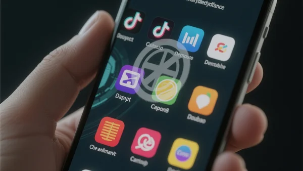 Illustration conceptuelle des icônes d'applications ByteDance (Douyin, CapCut, Lemon8) sur un fond d'écran de smartphone.