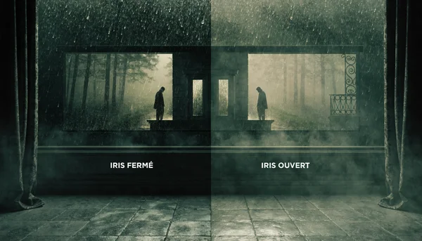 Visuel d'appui : comparatif avant/après de la profondeur des noirs avec iris fermé vs ouvert