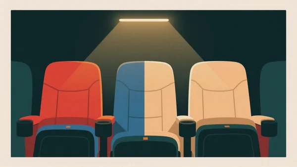 Trois fauteuils de cinéma aux couleurs des deux camps et de leur fusion, représentant le choix des spectateurs entre Avengers, Dune ou Dunesday.