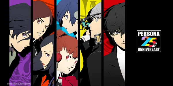 Visuel officiel du 25e anniversaire de Persona réunissant les protagonistes de Persona 1, Persona 2, Persona 3, Persona 4 et Persona 5.