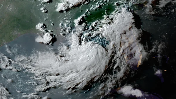 Imagerie satellite de la tempête tropicale Bertha dans le golfe du Mexique, avec son centre et ses bandes nuageuses visibles au large de la Floride.