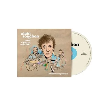 Pochette de l'album 'Studio Saint-Germain' d'Alain Souchon et Pierre Souchon, illustrée stylisée de trois hommes jouant de la musique