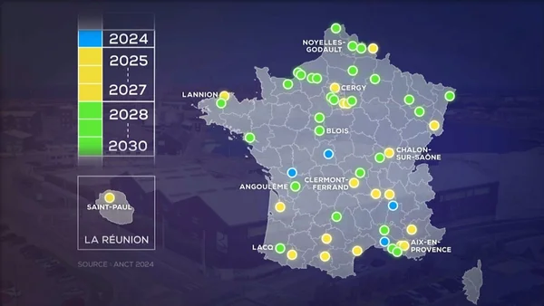 Carte des 55 nouveaux sites industriels clés en main prévus pour accueillir de futures usines dans le cadre de la réindustrialisation en France.
