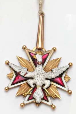 Bijou de chevalier du second modèle de l'ordre polonais de l'Aigle blanc, fondé en 1705, décoration visée par un retrait possible à Zelensky.