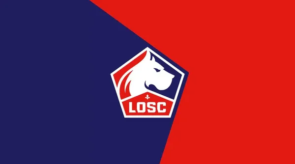 Graphique du LOSC Lille, premier club français, avec son logo centré sur un fond divisé en diagonale bleu foncé et rouge.