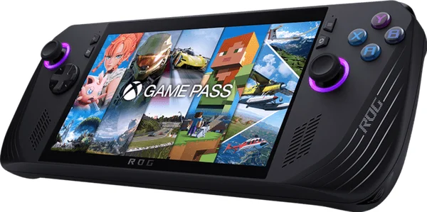 Console de jeu portable ASUS ROG Ally X (2024) affichant l'interface de Xbox Game Pass sur son écran.