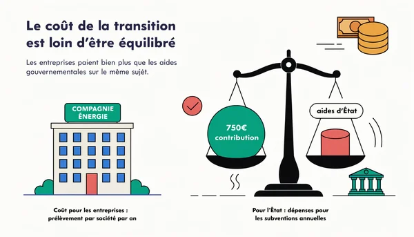 Une illustration infographique représentant le coût croissant de l'alternant pour les entreprises, avec une contribution de 750 € et une baisse des aides de l'État faisant pencher la balance.