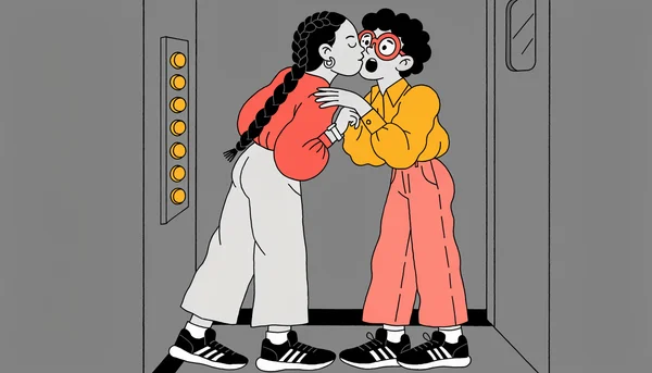 Test de réceptivité : un baiser passionné dans un ascenseur pour sonder la réaction de son partenaire.