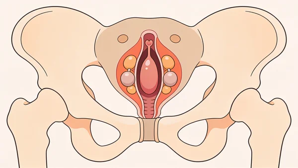 Diagramme anatomique en coupe du bassin féminin montrant la structure interne du clitoris, avec les bulbes et les piliers entourant le canal vaginal, illustrant comment la stimulation vaginale agit en réalité sur le clitoris interne.