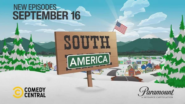 Logo de la série animée South Park modifié pour afficher 'South America' en satire des renommages de Donald Trump, selon CNN.