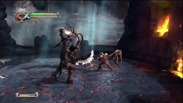 Capture d'écran du gameplay de Dante's Inferno sur Xbox 360 en haute définition montrant l'action intense du jeu
