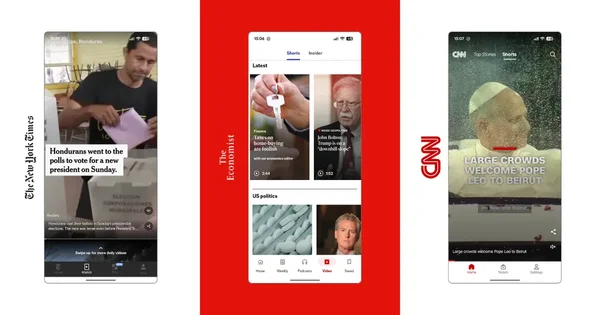 Représentation graphique illustrant le passage au format vidéo verticale dans les rédactions et les médias d'information.