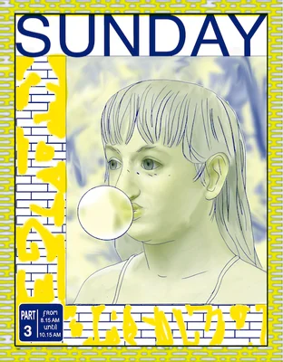 Fiche produit sur Printed Matter pour la bande dessinée 'Sunday' d'Olivier Schrauwen, montrant la couverture et les détails de distribution