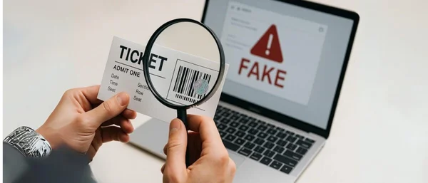 Guide illustré en ligne sur la détection des faux billets de concert pour éviter les arnaques lors d'achats en ligne.