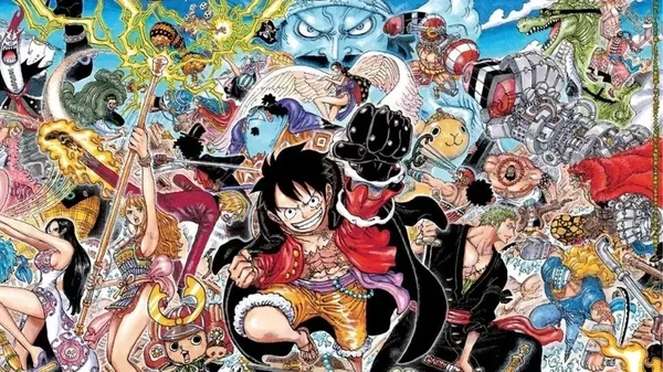 Illustration ou infographie représentant le chiffre symbolique des 600 millions d'exemplaires du manga One Piece vendus dans le monde.