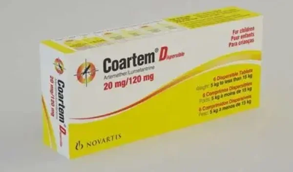 Visuel représentant la préqualification de l'OMS pour le traitement antipaludique Coartem Baby de Novartis.