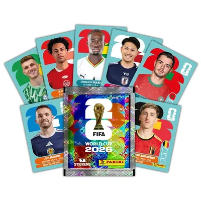 Page du site Panini présentant la collection officielle d'autocollants FIFA World Cup 2026 avec des images manquantes, illustrant l'album en cours.
