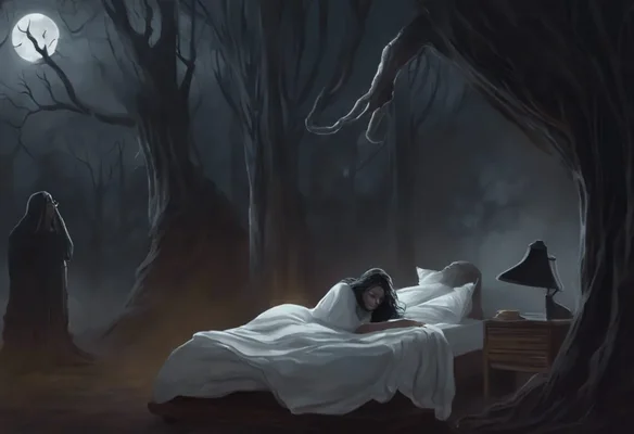 Illustration des personnes ombragées ressenties pendant la paralysie du sommeil, explorant le mystère des apparitions nocturnes.