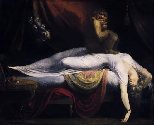 Peinture 'Le Cauchemar' d'Henry Fuseli, représentant une scène de cauchemar pouvant évoquer la paralysie du sommeil.