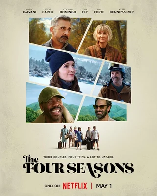 Visuel officiel de la série The Four Seasons (2025) de Netflix, la comédie dramatique portée par Tina Fey