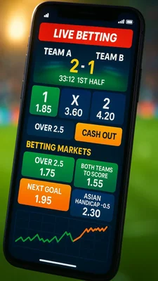 Écran de smartphone affichant une application de paris sportifs mobiles en France avec cotes et options de paris pour 2026