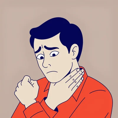 Illustration éditoriale d’un homme vu en plan rapproché, les yeux brillants de larmes retenues, la main pressée contre sa gorge serrée et le poing crispé, illustrant l’effort physique de retenir ses pleurs.