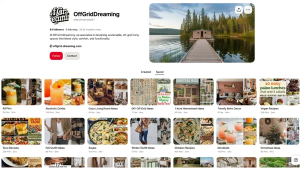 Capture d'écran d'un profil Pinterest composé de nombreuses épingles générées par IA, illustrant la diffusion de contenus artificiels sur les réseaux sociaux.