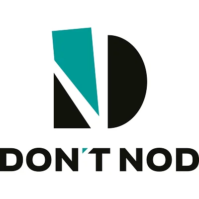 Logo de Don't Nod : formes géométriques turquoise et noires formant les lettres ND au-dessus du nom DON'T NOD en lettres noires.