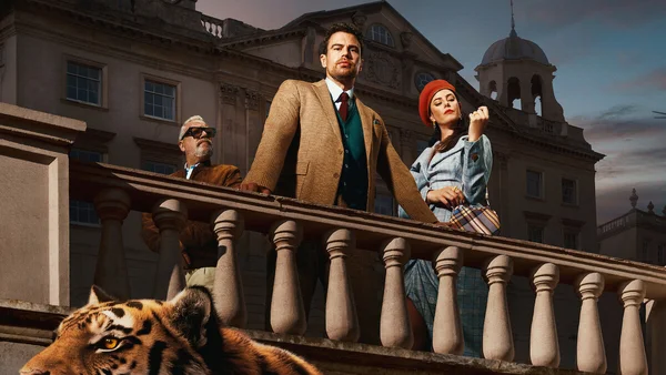 Visuel officiel du guide du casting de la saison 2 de The Gentlemen sur Netflix, avec Theo James, Kaya Scodelario et Hugh Bonneville.