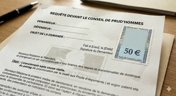 Page ou visuel du cabinet de Me Michèle Bauer consacré au timbre fiscal de 50 euros pour saisir les prud'hommes à Bordeaux.